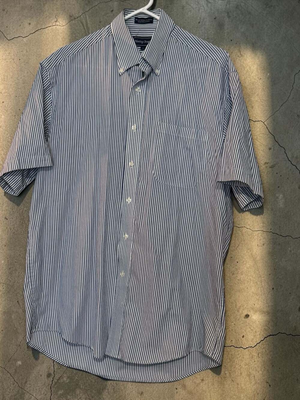 Meeting Street Men's Short Sleeve Button Down Shirt Blue White Striped Size 15 1